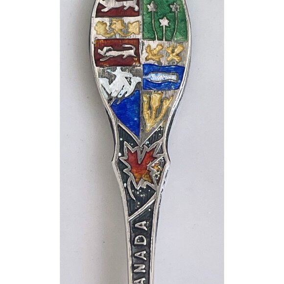 Vintage Canadian Souvenir Sterling Cocktail pickle Fork Enamel - Picture 3 of 12